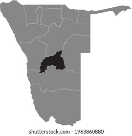 Black highlighted location map of the Namibian Khomas region inside gray map of the Republic of Namibia