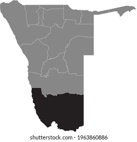 Black highlighted location map of the Namibian Karas region inside gray map of the Republic of Namibia