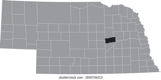 Black highlighted location map of the Nance County inside gray map of the Federal State of Nebraska, USA