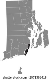 Mapa de la ubicación resaltada en negro de Narragansett dentro del mapa administrativo gris del estado federal de la isla de Rhode, Estados Unidos