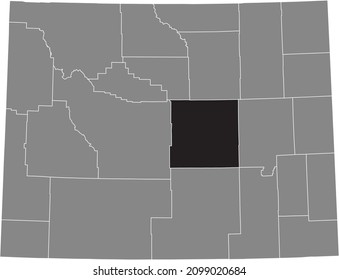 Black highlighted location map of the Natrona County inside gray administrative map of the Federal State of Wyoming, USA