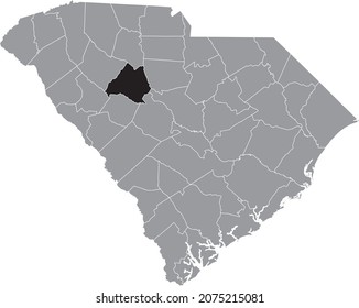 Black highlighted location map of the Newberry County inside gray administrative map of the Federal State of South Carolina, USA