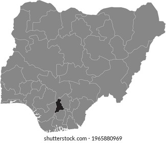 Black highlighted location map of the Nigerian Anambra state inside gray map of the Republic of Nigeria