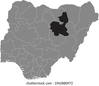 Black highlighted location map of the Nigerian Bauchi state inside gray map of the Republic of Nigeria