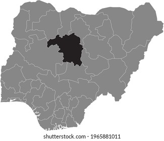 Mapa de ubicación resaltado en negro del estado nigeriano de Kaduna dentro del mapa gris de la República de Nigeria