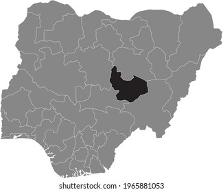 Black highlighted location map of the Nigerian Plateau state inside gray map of the Republic of Nigeria