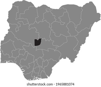 Black highlighted location map of the Nigerian Federal Capital Territory (FCT) inside gray map of the Republic of Nigeria