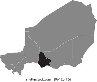 Mapa de ubicación resaltado en negro de la región del Maradi Nigerino dentro del mapa gris de la República de Níger