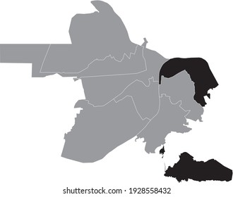 Black highlighted location map of the Nizhegorod Nizhegorodsky District (raion) inside gray map of Nizhny Novgorod, Russia