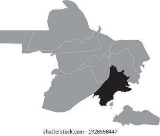 Black highlighted location map of the Nizhegorod Prioksky District (raion) inside gray map of Nizhny Novgorod, Russia