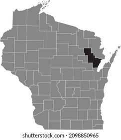 Schwarz hervorgehobene Standortkarte des Oconto County in grauer Verwaltungskarte des Bundesstaates Wisconsin, USA