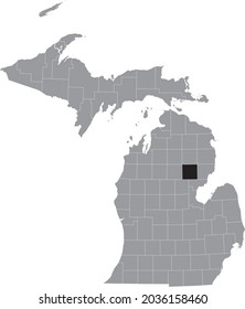 Black highlighted location map of the Ogemaw County inside gray map of the Federal State of Michigan, USA