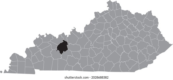 Black highlighted location map of the Ohio County inside gray map of the Federal State of Kentucky, USA