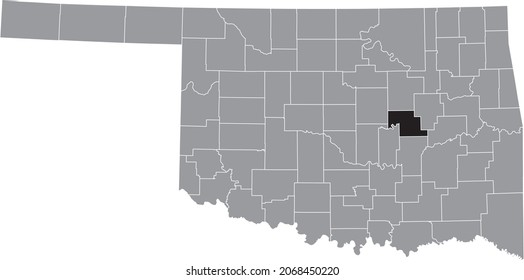 Black highlighted location map of the Okfuskee County inside gray administrative map of the Federal State of Oklahoma, USA