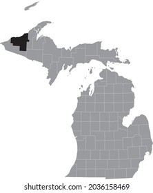 Black highlighted location map of the Ontonagon County inside gray map of the Federal State of Michigan, USA