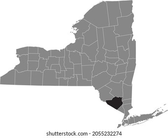 Black highlighted location map of the Orange County inside gray map of the Federal State of New York, USA
