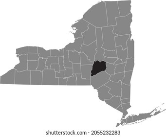 Black highlighted location map of the Otsego County inside gray map of the Federal State of New York, USA