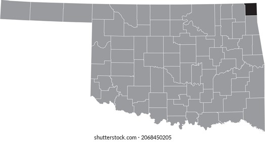 Black highlighted location map of the Ottawa County inside gray administrative map of the Federal State of Oklahoma, USA