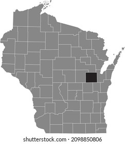 Schwarz hervorgehobene Standortkarte des Bezirks Outagamie in grauem Stadtplan des Bundesstaates Wisconsin, USA