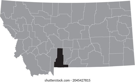 Black highlighted location map of the Park County inside gray map of the Federal State of Montana, USA