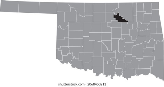 Black highlighted location map of the Pawnee County inside gray administrative map of the Federal State of Oklahoma, USA