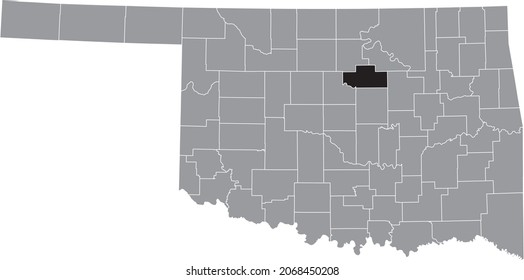 Mapa de ubicación resaltado en negro del condado de Payne dentro del mapa administrativo gris del estado federal de Oklahoma, Estados Unidos
