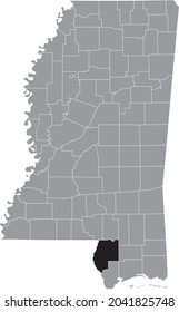 Black Highlighted Location Map Of The Pearl River County Inside Gray Map Of The Federal State Of Mississippi, USA