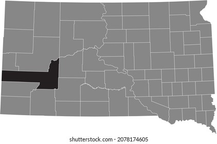 Mapa de ubicación resaltado en negro del condado de Pennington dentro del mapa administrativo gris del estado federal de Dakota del Sur, Estados Unidos