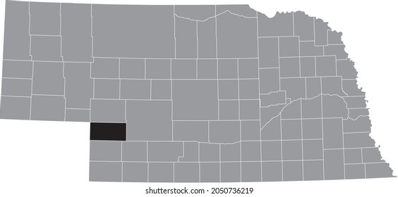Mapa de ubicación resaltado en negro del Condado de Perkins dentro del mapa gris del Estado Federal de Nebraska, Estados Unidos