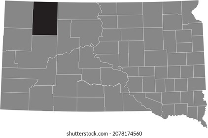 Mapa de ubicación resaltado en negro del condado de Perkins dentro del mapa administrativo gris del estado federal de Dakota del Sur, Estados Unidos