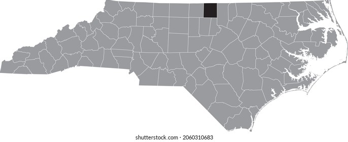 Black highlighted location map of the Person County inside gray administrative map of the Federal State of North Carolina, USA