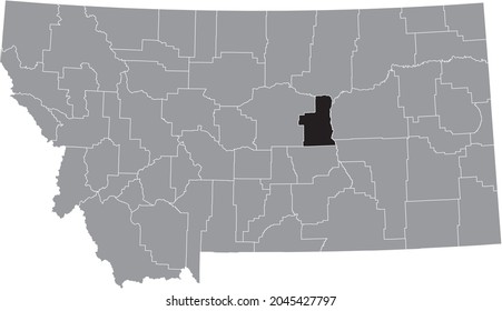 Black highlighted location map of the Petroleum County inside gray map of the Federal State of Montana, USA