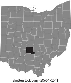 Mapa de ubicación resaltado en negro del Condado de Pickaway dentro del mapa administrativo gris del Estado Federal de Ohio, EE.UU.
