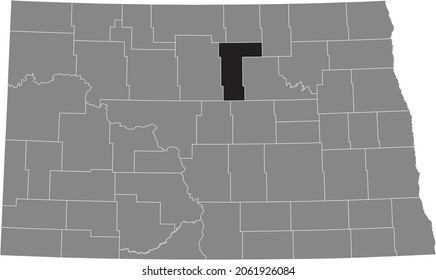 Black highlighted location map of the Pierce County inside gray administrative map of the Federal State of North Dakota, USA