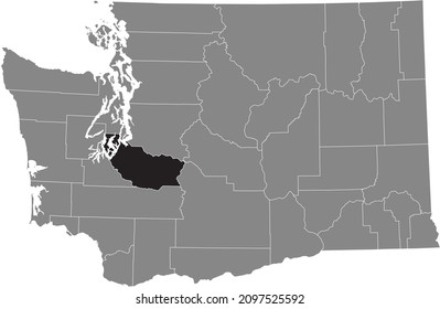 Black highlighted location map of the Pierce County inside gray administrative map of the Federal State of Washington, USA