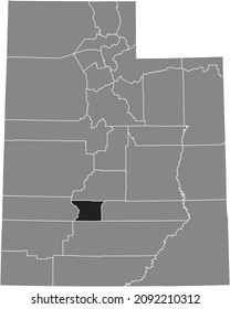 Black highlighted location map of the Piute County inside gray administrative map of the Federal State of Utah, USA