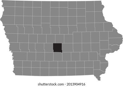 Black highlighted location map of the Polk County inside gray map of the Federal State of Iowa, USA