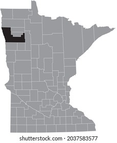 Black highlighted location map of the Polk County inside gray map of the Federal State of Minnesota, USA
