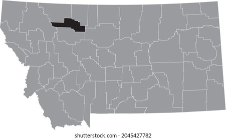 Black highlighted location map of the Pondera County inside gray map of the Federal State of Montana, USA