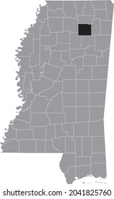 Black highlighted location map of the Pontotoc County inside gray map of the Federal State of Mississippi, USA