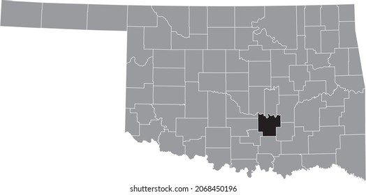 Mapa de ubicación resaltado en negro del Condado de Pontotoc dentro del mapa administrativo gris del Estado Federal de Oklahoma, Estados Unidos