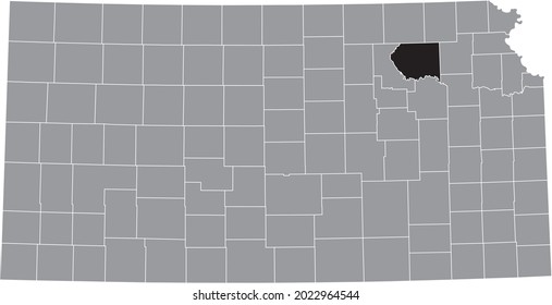 Mapa de ubicación resaltado en negro del condado de Pottawatomie dentro del mapa gris del estado federal de Kansas, Estados Unidos