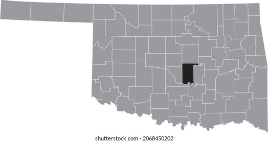 Mapa de ubicación resaltado en negro del condado de Pottawatomie dentro del mapa administrativo gris del estado federal de Oklahoma, Estados Unidos