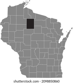 Black highlighted location map of the Price County inside gray administrative map of the Federal State of Wisconsin, USA