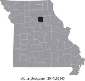 Black highlighted location map of the Randolph County inside gray map of the Federal State of Missouri, USA