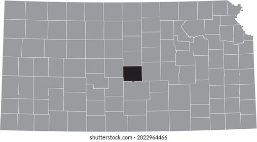 Black highlighted location map of the Rice County inside gray map of the Federal State of Kansas, USA