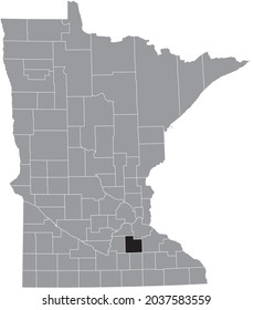 Black highlighted location map of the Rice County inside gray map of the Federal State of Minnesota, USA