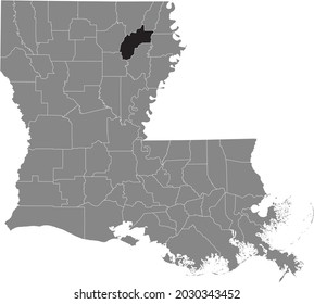 Black highlighted location map of the Richland Parish inside gray map of the Federal State of Louisiana, USA