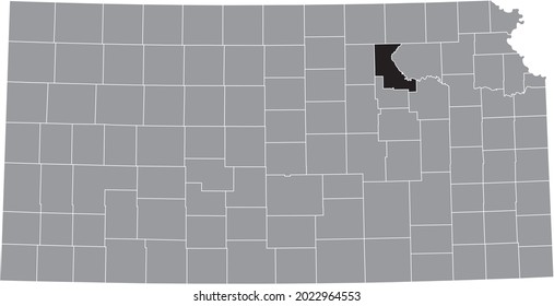 Black highlighted location map of the Riley County inside gray map of the Federal State of Kansas, USA