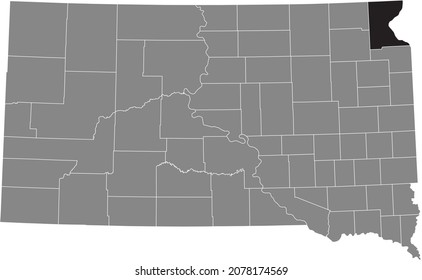 Black highlighted location map of the Roberts County inside gray administrative map of the Federal State of South Dakota, USA